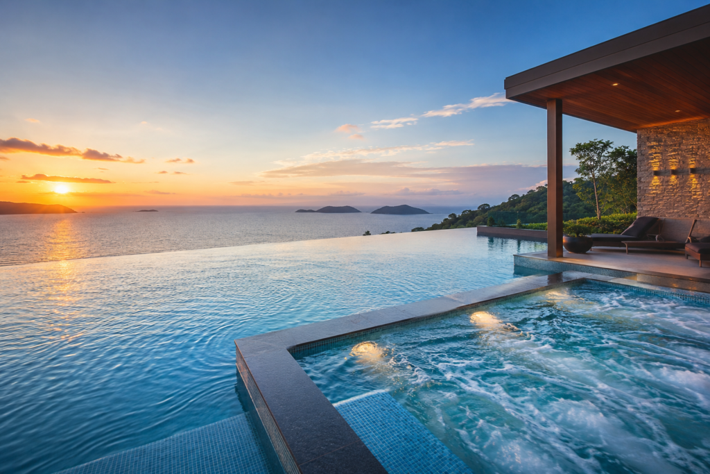 Mẫu hồ bơi khách sạn đẹp tích hợp jacuzzi và spa