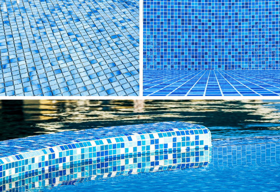 Mẫu gạch Mosaic thủy tinh cao cấp, tạo hiệu ứng lung linh cho thiết kế hồ bơi sang trọng