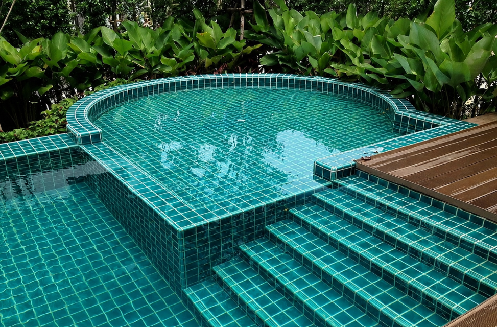 Gạch Mosaic gốm sứ kết hợp thủy tinh tạo điểm nhấn nghệ thuật cho hồ bơi