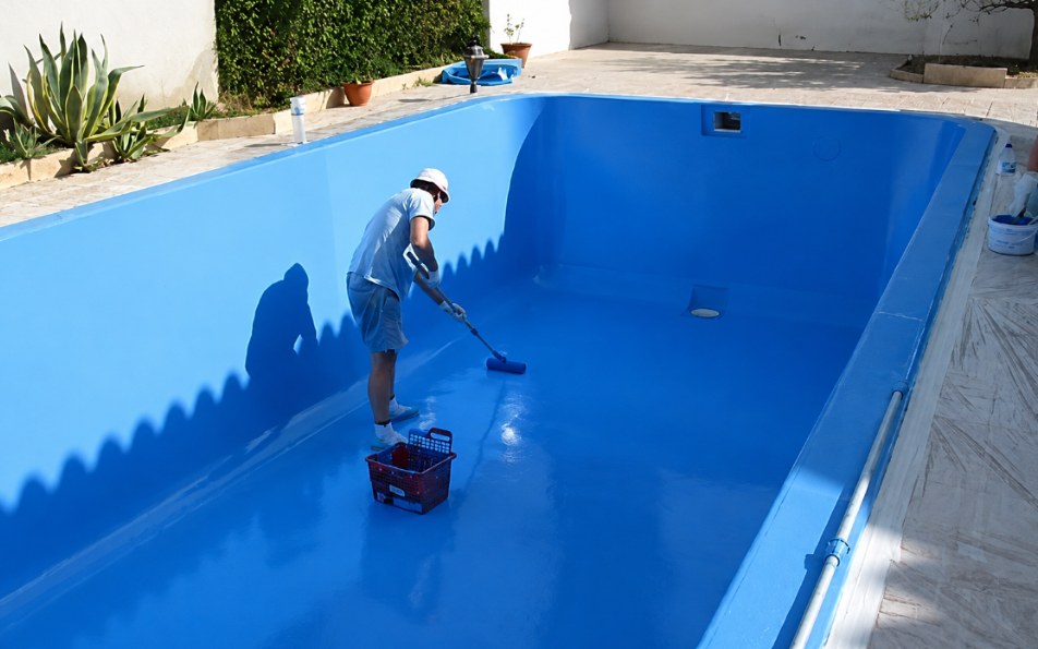 Thi công sơn chống thấm gốc Polyurethane (PU) chuyên dụng cho hồ bơi.